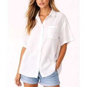Cotton On White Linen Blend Shirt Womens Size 10 NWT Summer Button Up Top